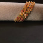 Shangri Premium American Diamond Bangles – Red & Green Stone Micro Gold Plated Designer Kada Set