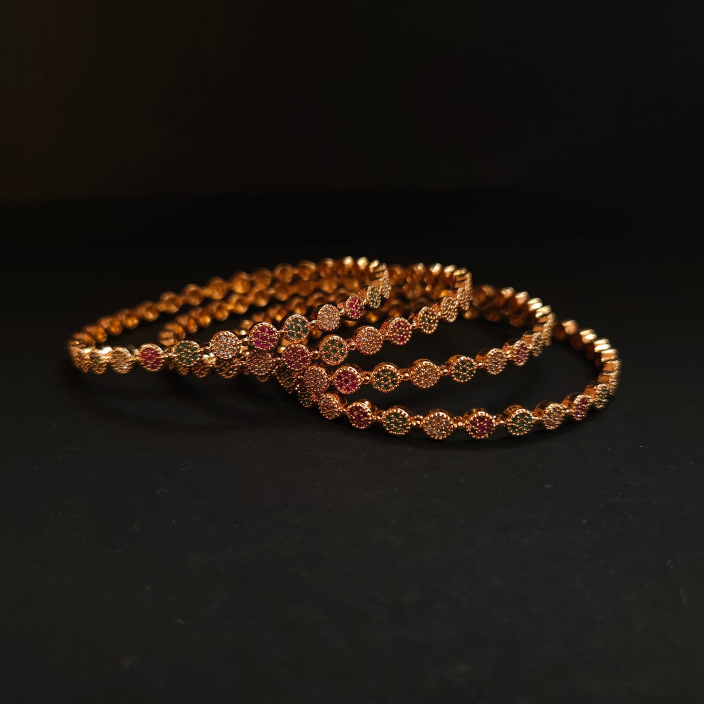 Shangri Premium American Diamond Bangles – Red & Green Stone Micro Gold Plated Designer Kada Set