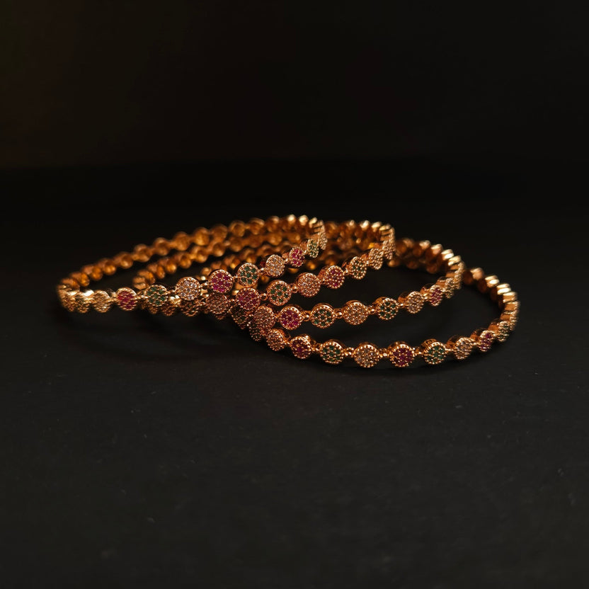 Shangri Premium American Diamond Bangles – Red & Green Stone Micro Gold Plated Designer Kada Set