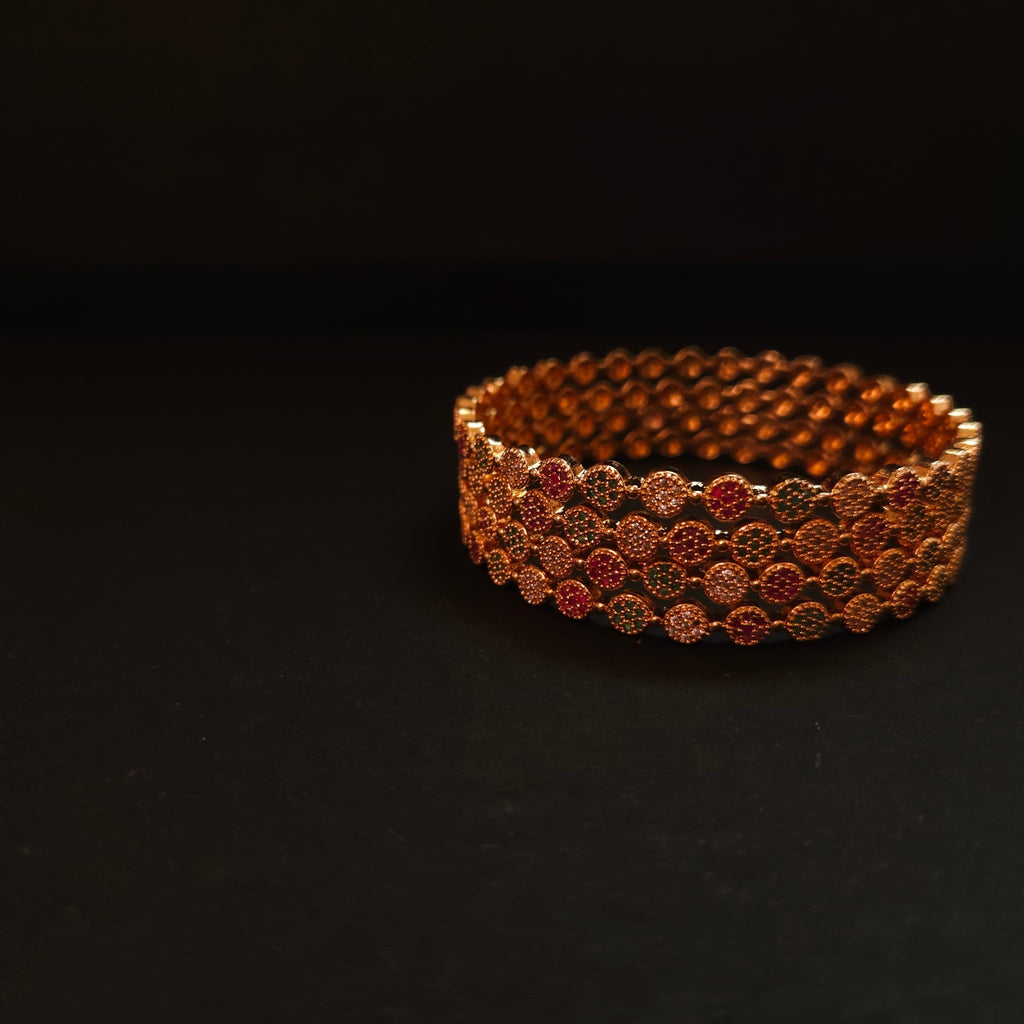 Shangri Premium American Diamond Bangles – Red & Green Stone Micro Gold Plated Designer Kada Set