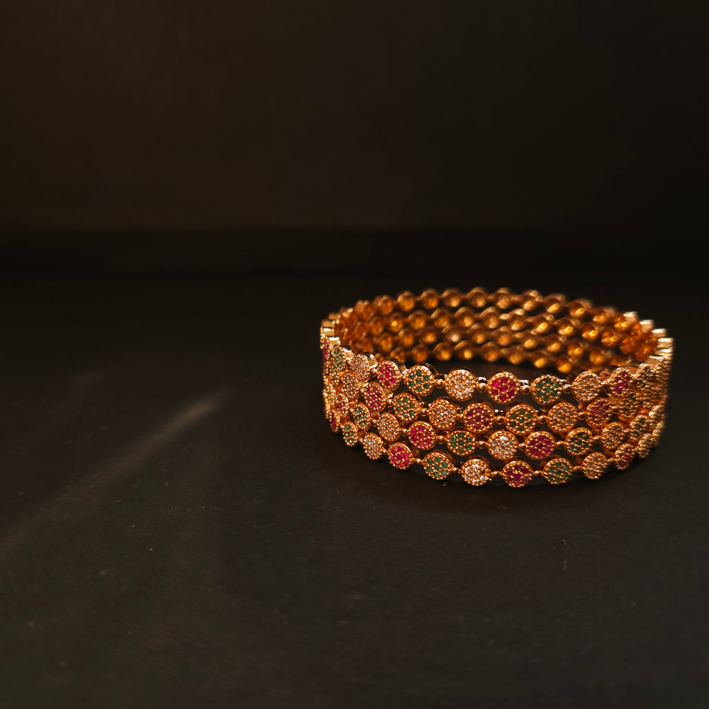 Shangri Premium American Diamond Bangles – Red & Green Stone Micro Gold Plated Designer Kada Set