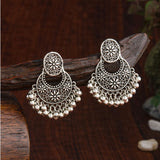 Oxidized Silver Plated Chand Bali style With Beads Fashion Antique Earring